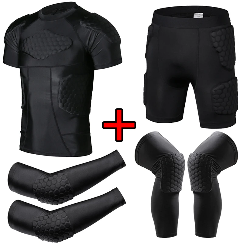 

Compression Padded Shirt Soccer Rugby Basketball Protective Gear Chest Rib Guards Goalkeeper Protection Shorts Goalie KneePads