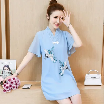 

2020 Summer Traditional Chinese Wedding Dresses for Women Chiffon Embroidery Elegant Qipao Short Wedding Qipao Qipao Dress Loose