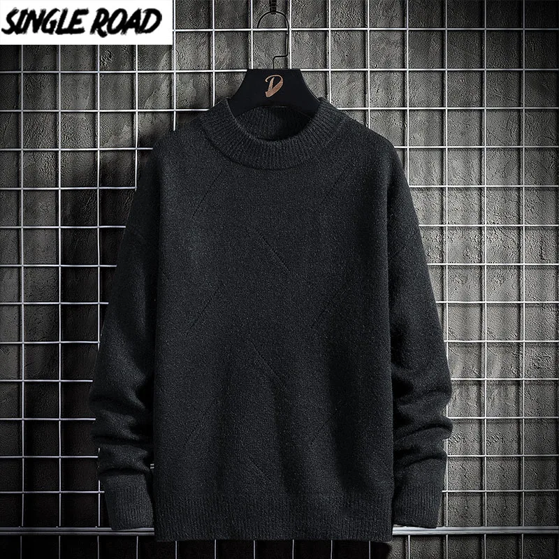 SingleRoad Oversized Mens Knitted Sweater Men 2020 Solid Harajuku Hip Hop Sweaters Japanese Korean Pullover Black | Мужская одежда