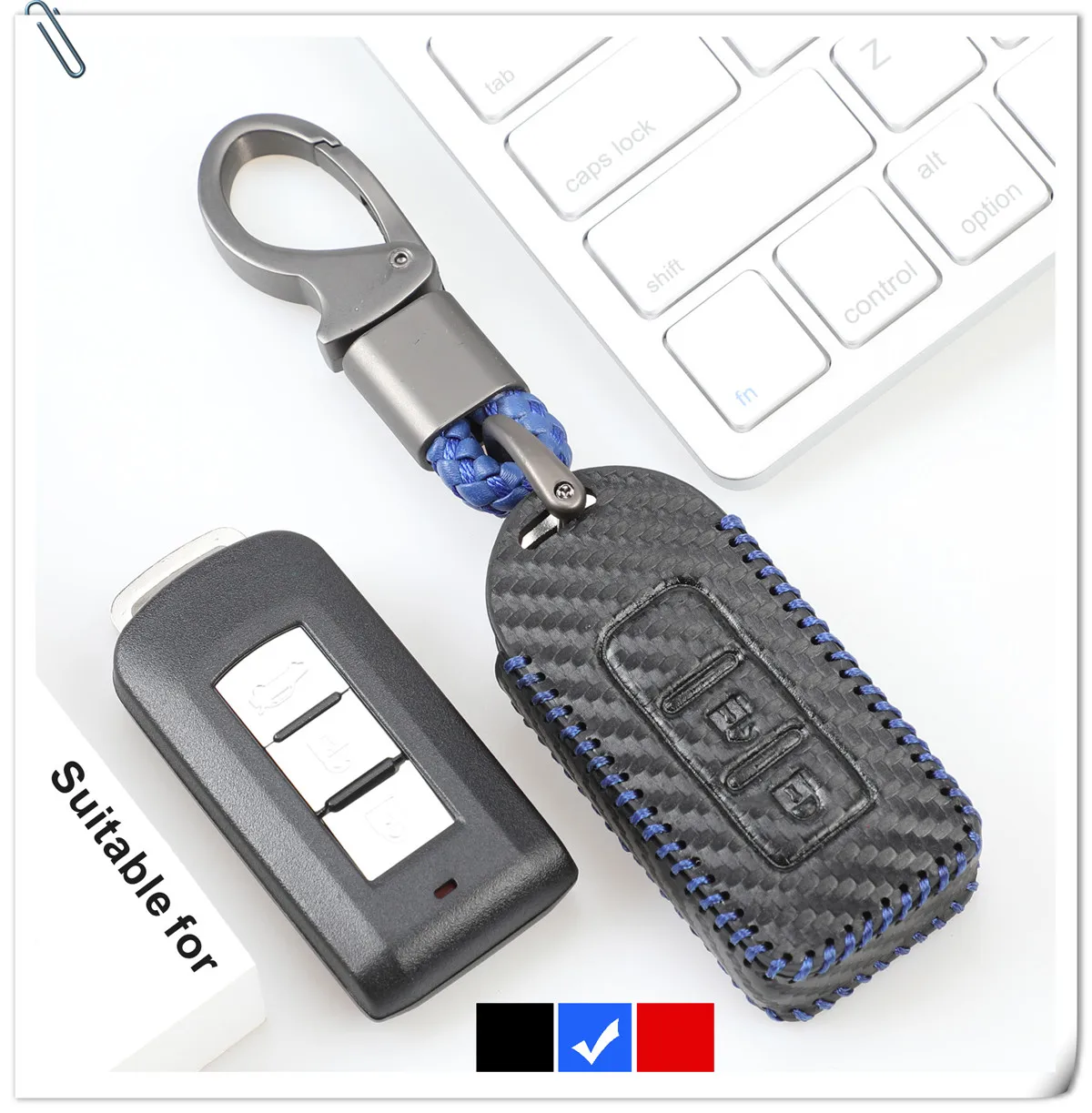 Del Cuoio del carbonio Auto Chiave Fob Copertura di Caso di Borsette per Mitsubishi Outlander Eclipse Croce ASX Lancer Pajero Portachiavi Accessori Auto - Hf7e84ec2a7824a96b51f11ac898a634bd