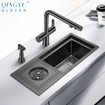 Best New Nanometer Cup Washer Bar Counter Kitchen Sink 304 Stainless Steel 4mm Thickness Handmade Brushed Sink For Milk Tea Cafe Shop
