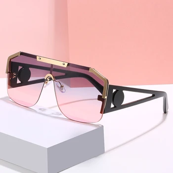 

Oversized One Piece Rimless Square Sunglasses For Women Luxury Brand Sun Glasses Men Retro Alloy Wide Leg Eyewear Black Silver