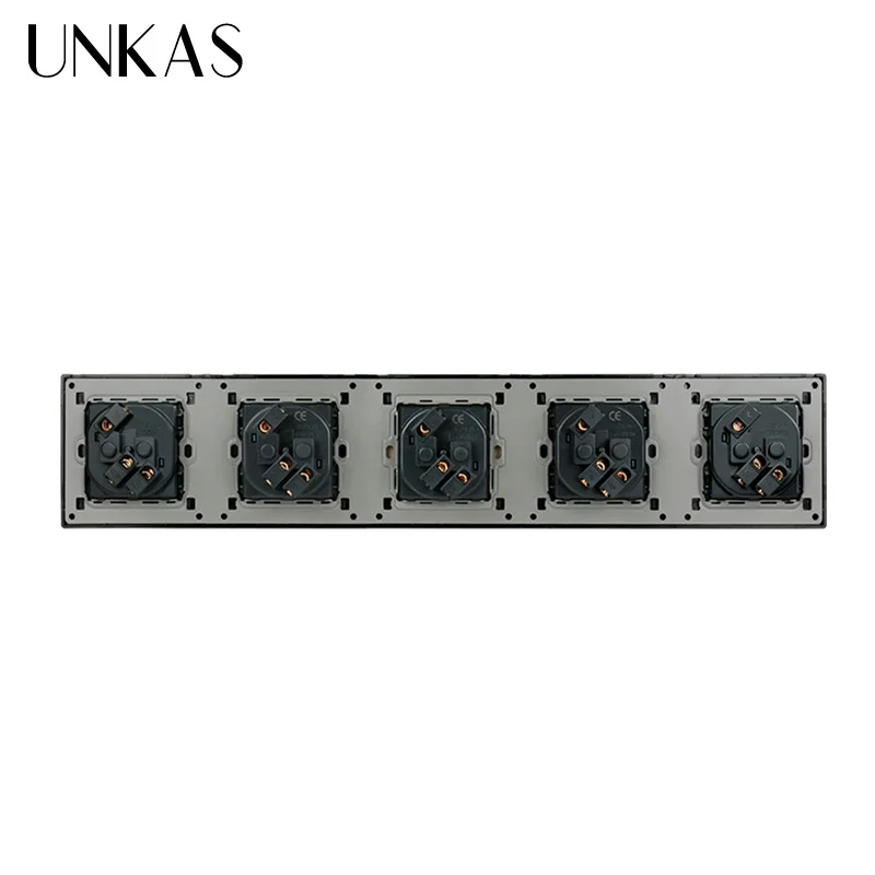 UNKAS серебристо-черная детская Защитная Дверная панель из нержавеющей стали, 5 комплектов, настенная розетка 16А, электрическая розетка для ЕС, России, Испании
