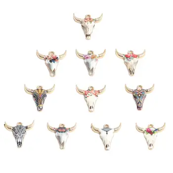 

DoreenBeads 10 PCs Bohemian Charms Zinc Alloy Cow Animal Gold Color Multicolor Enamel Pendants for DIY Necklace Jewelry 2 x21mm