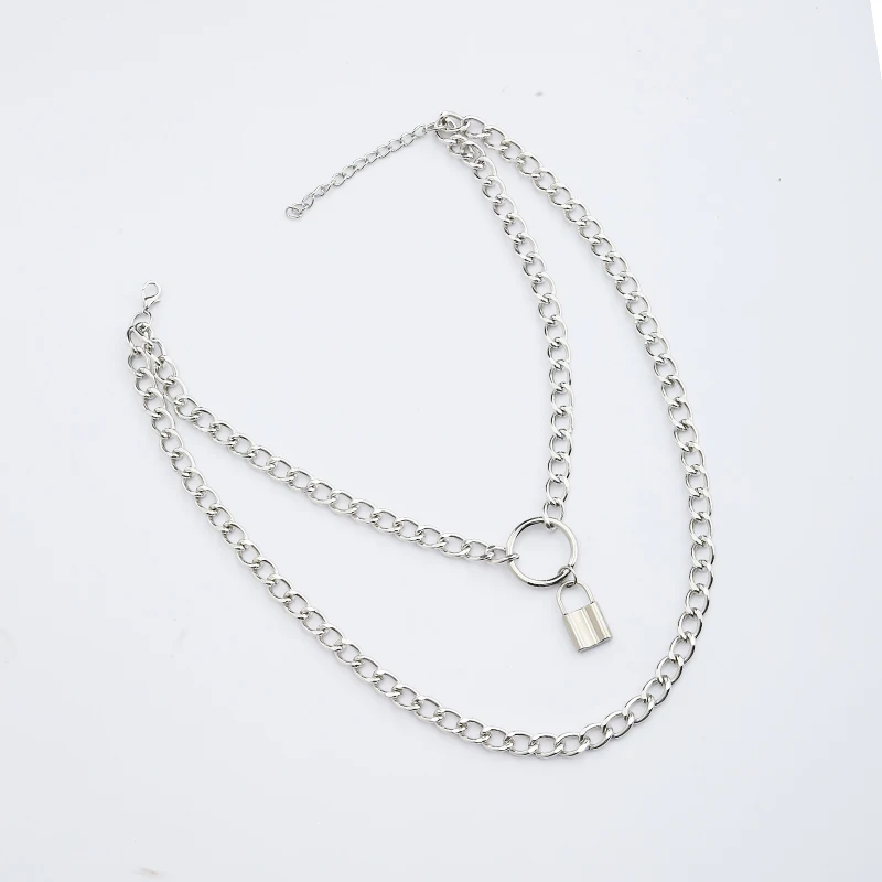 Многослойная цепочка ожерелье в стиле панк Подвеска "замок" для женщин с металлическим замком цепочки в стиле «хип-хоп» в готическом стиле, ювелирные изделия в качестве подарка