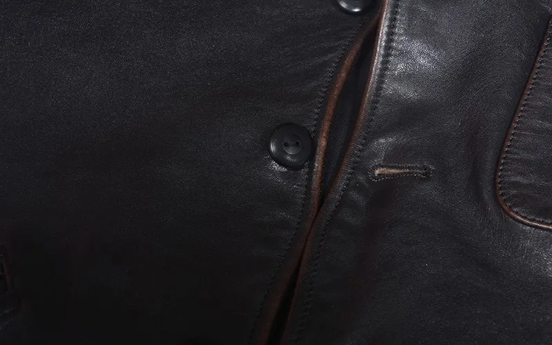 lambskin coat Genuine Leather Slim Turn-Down Collar Short Jackets Single Breasted Casual Straight Black Coat Vintage Male Biker Outerwear mens sheepskin bomber jacket