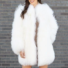 Rf1927 зимние Роскошные настоящие монгольские Овцы пальто с мехом для женщин Полный Пелт натуральный мех пальто с длинным рукавом модная куртка из натурального меха