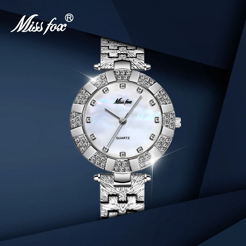 

MISSFOX Women's Watch With Bracelet Silver Vintage Elegant Evening Dress Jewelry Women Quartz Waterproof Stainless Steel Clock