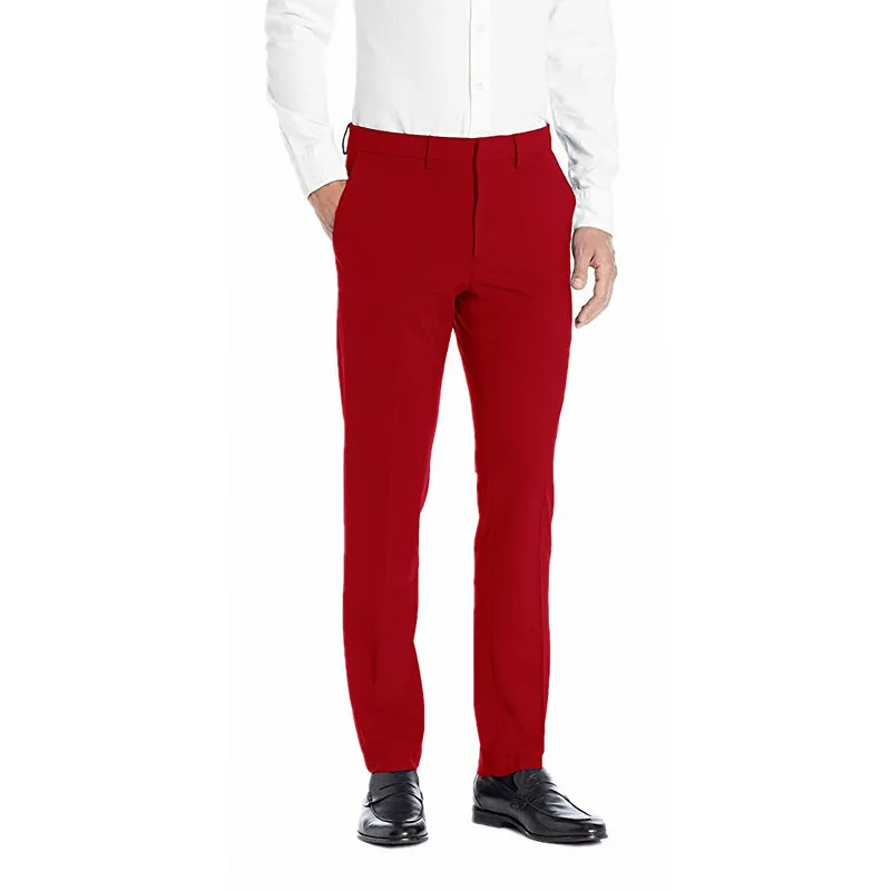 Официальные мужские деловые костюмы с плоской передней частью, брюки, одежда для работы, однотонные вечерние облегающие брюки - Цвет: Красный