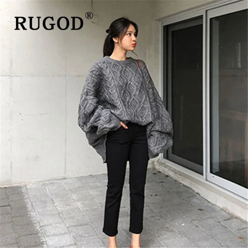 RUGOD, Осень-зима, стиль, шикарный, винтажный, размера плюс, женский свитер, платье с узором диоманда, с круглым вырезом, пуловер, Kpop, одежда