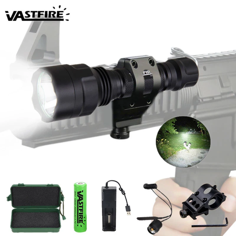 

C8 1000 Lumen Night Hunting Flashlight for Gun Linterna LED Torch Light Tactical Flash Light Lamp Use 18650 Charger Gun Mount
