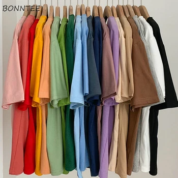 

T-shirts Women Short Sleeve Summer Female Tees Top Loose Solid Ins Minimalist Casual Harajuku Multi Color All-match Fashion