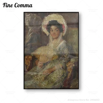 

Vintage Poster Antique Oil Painting Portrait Black Girl with a Fan Simon Maris African American Girl Art Child Art Black Child