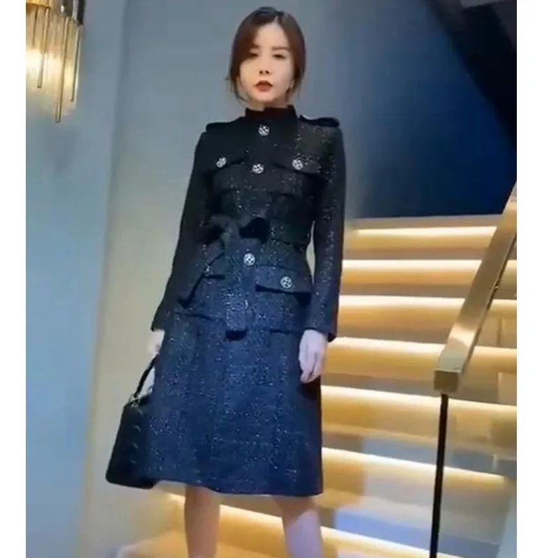 

Single Breasted Tweed Coat Women's Ozhouzhan 2019 Autumn And Winter New Style Fashion Graceful Mid-length Woolen Coat Women's