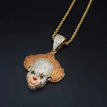 

Men's Hip Hop Rapper Ice Out Bling Clown Pendant Necklace Fashionable Personality Fun Necklace Party Essential Jewelry Gift