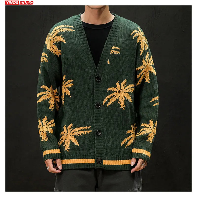 

Dropshipping 2020 Japanese Leaf embroidery Swearters Coat Streetwear Causal Thicken Sweater Autumn Male Cotton Tops
