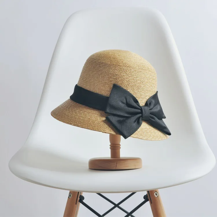 

2018 New Style Super Fine Straw Handmade Woven Straw Hat Japanese Style Simple Bow Bucket Hat Seaside Beach Hat