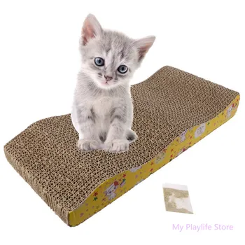 

Pet Cat Toy Corrugated Cardboard Wave Shape Double Side Grinding Scratch Bed Durable Pad With Catnip Toys Cat Supplies C42