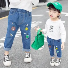 Стиль, милая осенняя одежда для мальчиков и девочек, брюки, детские джинсы с медведем, модная детская одежда