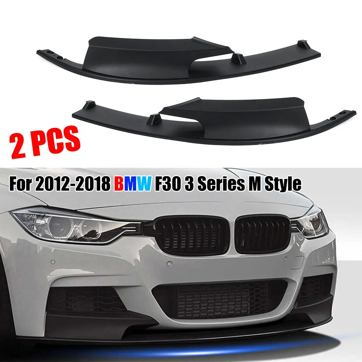 

1 Pair Matte Black Front Bumper Cover Lip Surface Body Spoiler For BMW F30 3 Series M Style 2012-2018
