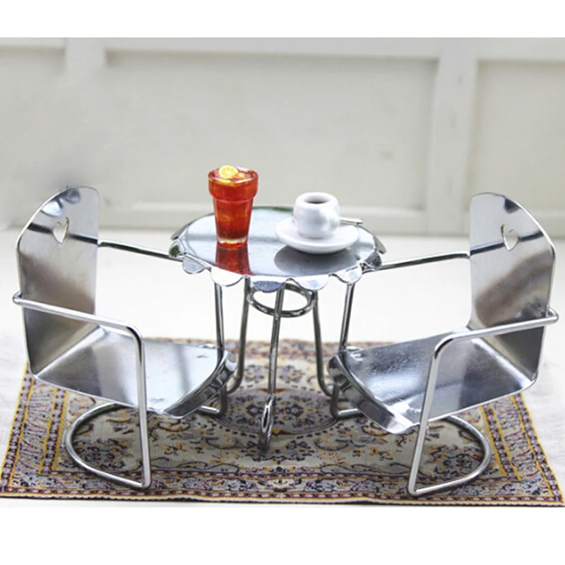 

New Dollhouse Miniature 1:12 Iron Chair Coffee Table Desk model for Dolls House Furniture for dolls mini toys for children