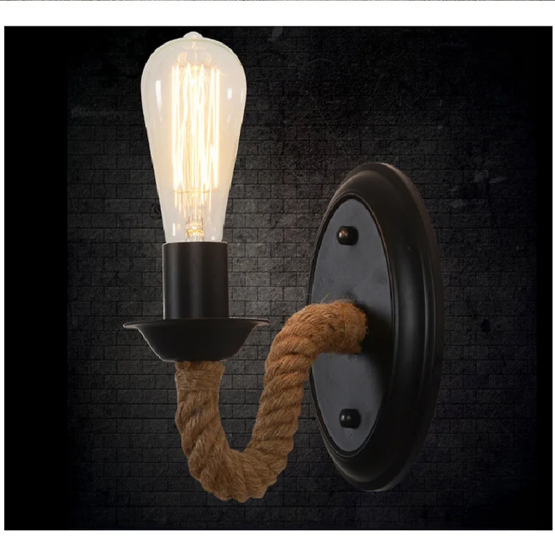 

Creative Hemp Rope Wall Sconce Industrial Loft Wall Lamp For Home Bar Cafe Stores Vintage Retro Wall Light Lighting Fixture