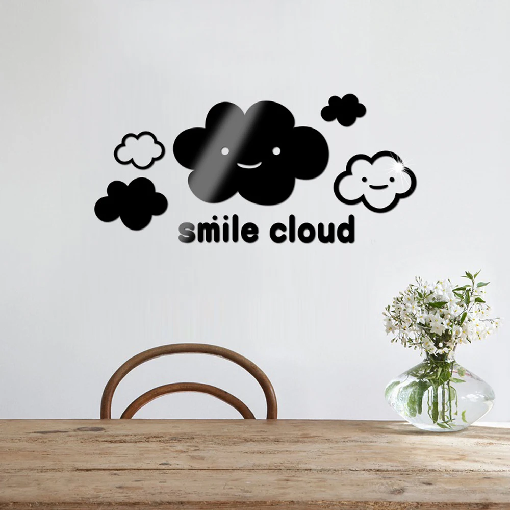 Smiling Cloud Cute Cartoon Acrylic High Quality Mirror Wall Sticker Wardrobe Study Room Wall Home Decoration