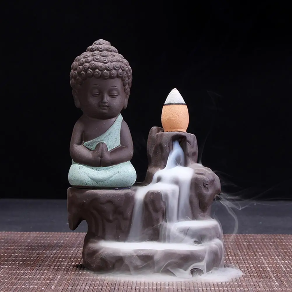 Фарфоровая Глина маленькая Buddhaed курильница с обратным потоком благовония