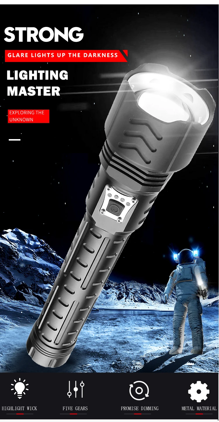 Светодиодный фонарик xhP90 5 режимов 500 м с дисплеем|Фонарики и осветительные