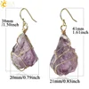 CSJA Natural Stone Drop Earrings Irregular Crystal Gold-color Wire Wrap Asymmetric Pendientes for Women Trendy Jewelry Gift G328 ► Photo 3/6