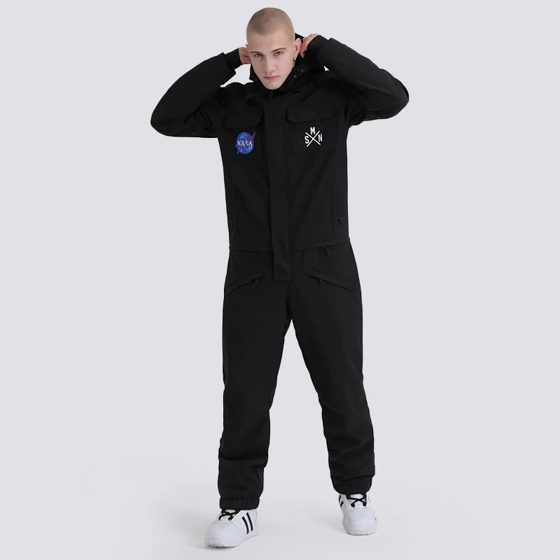 black SMN лыжный костюм куртка цельный унисекс сноуборд комбинезон зимний водонепроницаемый дышащий теплый мужской женский лыжный Сноубординг комбинезон - Цвет: black