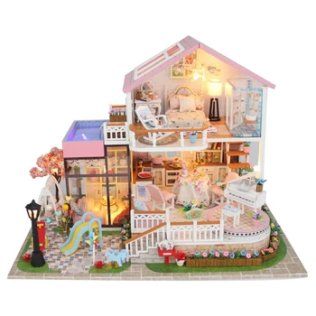 

Hoomeda-Diy Wooden Miniature Dollhouse Children DIY Doll House Child Handmade Assembly Model House Toy Birthday Gift