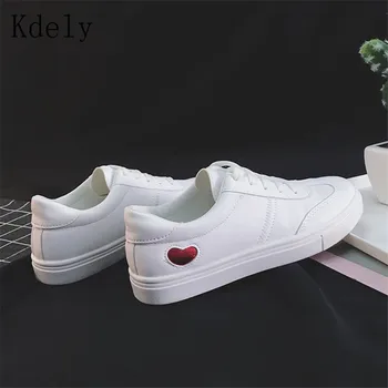 

Woman Leather Shoes 2019 Spring New Fashion Women Shoes Casual High Platform PU Leather Heart Women Casual White Shoes Sneakers