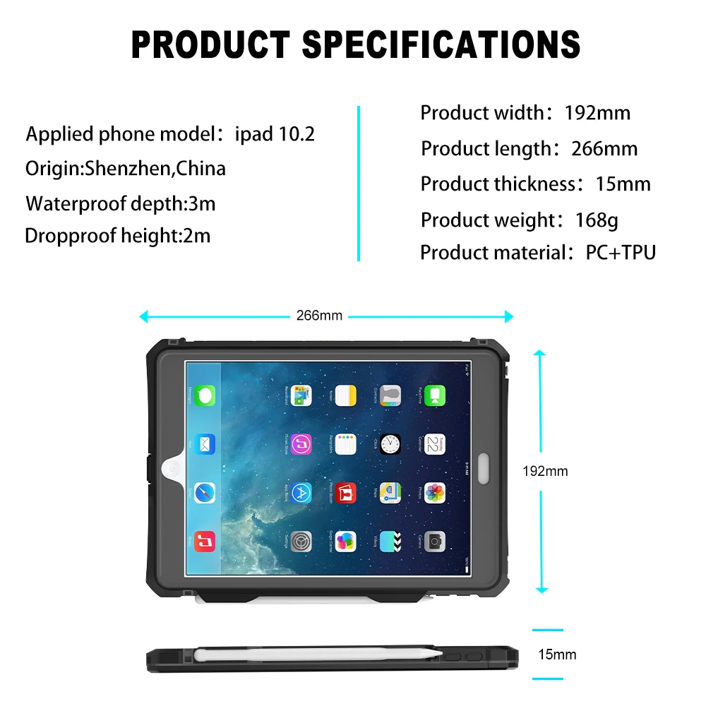 Для iPad 10,2 чехол для дайвинга IP69 водонепроницаемый противоударный устойчивый к царапинам снегу полный чехол для планшета протектор для iPad 10,2 360 Полный Чехол