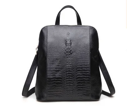 Черный Raged Sheep Women Genuine Leather Backpack 3D Crocodile Women BackPack Daily Bags For Girls College Female Fashion Shoulder Bags - Цвет: Черный