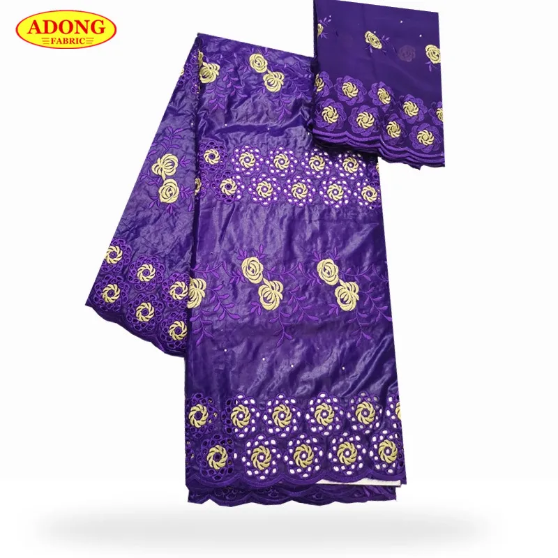 

Latest 2019 cotton Fabric 5 yards High Quality African Bazin Riche Lace Fabrics Embroidery + 2 yards Chiffon Fabric With Stones