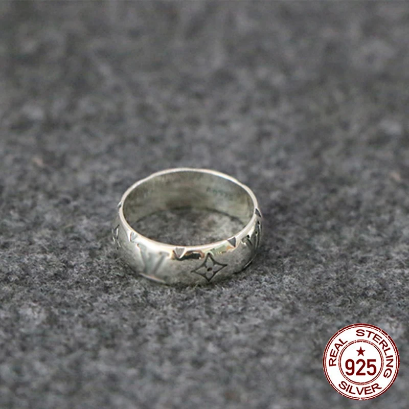 

925 sterling silver ring letter styling couple fashion personality retro simple ring to send lover's gift hot 2019 new