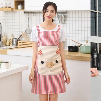 

2pcs Cotton and Linen Aprons Cute Cartoon Pig Shape Design for Cooking Doing Housework (Red + Purple)