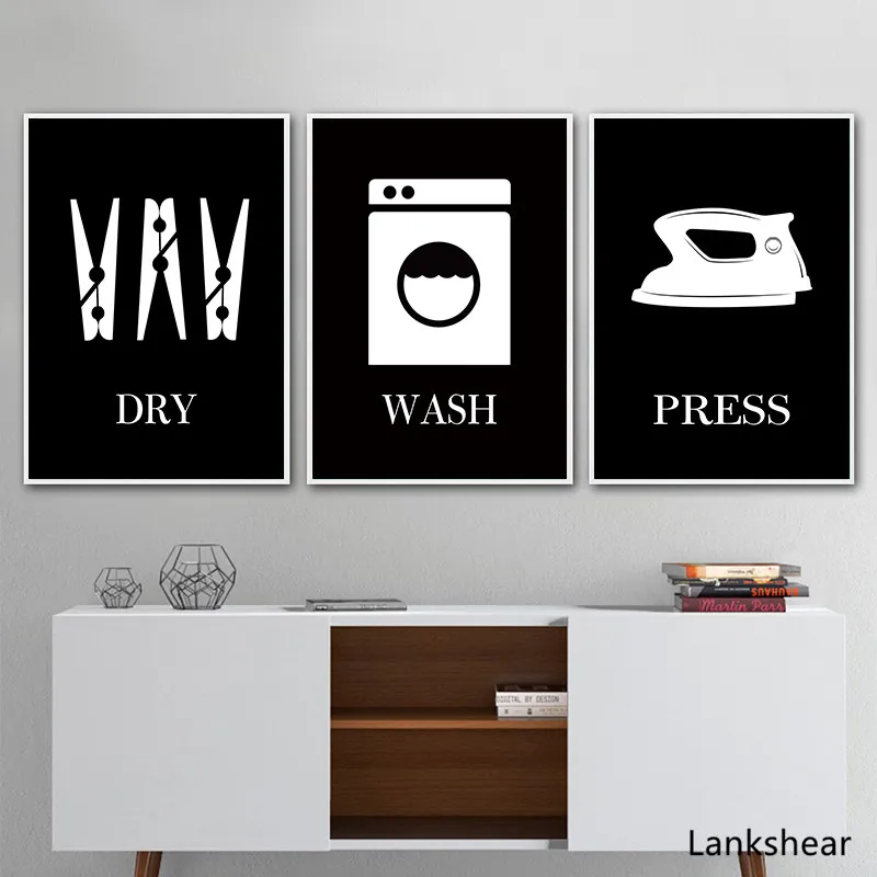 Мытья сухой Пресс табличка с надписью прачечной Настенный декор черный белый