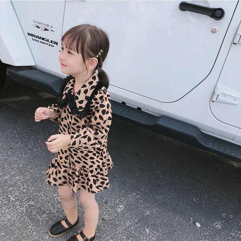 autumn new arrival girls fashion leopard dress kids long sleeve dresses