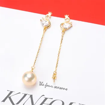 

S925 Sterling Silver Flash Design Pearl Earrings Holder Women DIY Pearl Earrings Components Silver Gold Color