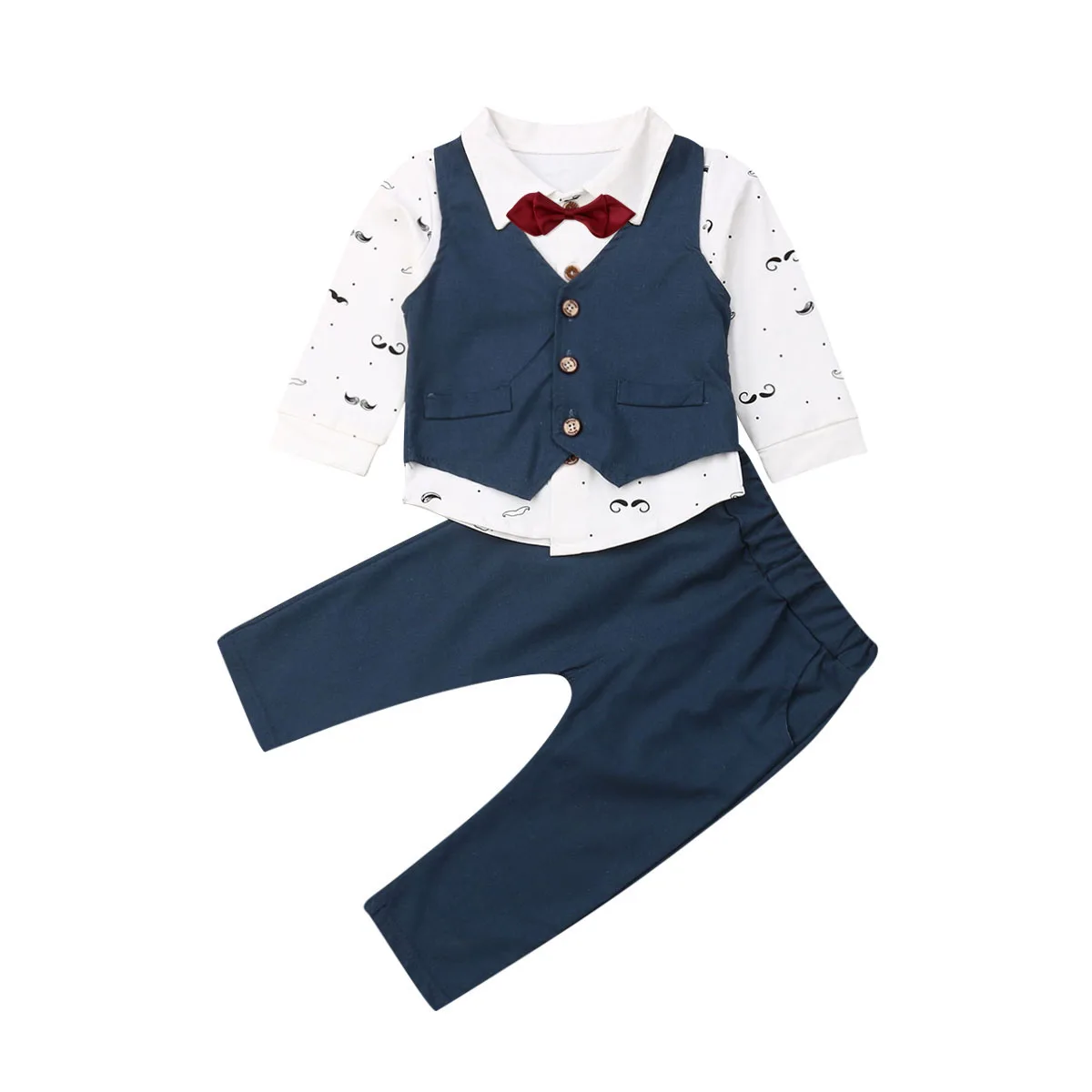 

PUDCOCO Newborn Kid Baby Boy Long SleevesTops T-shirt Pants Gentleman Formal Outfits Boy Long Sleeves Printed Vest Suits