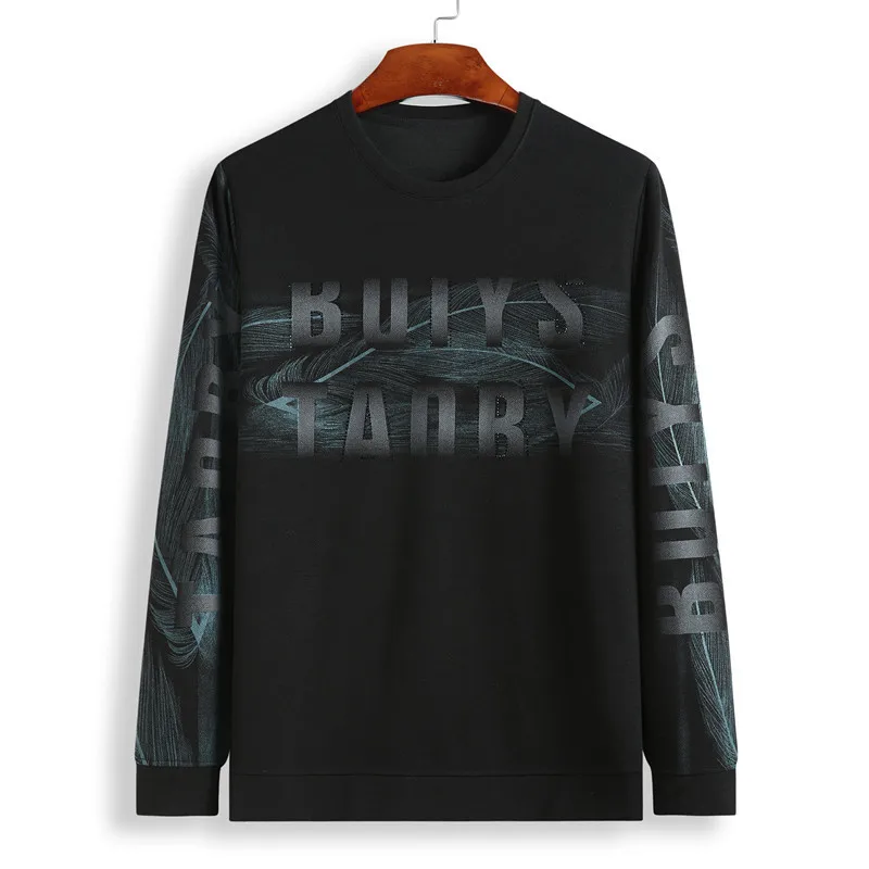 

Summer Long Sleeve Round Neck T Shirt Male Loose Sweater Letter Printing Backing Shirt Men Big Size Autumn Leisure Top