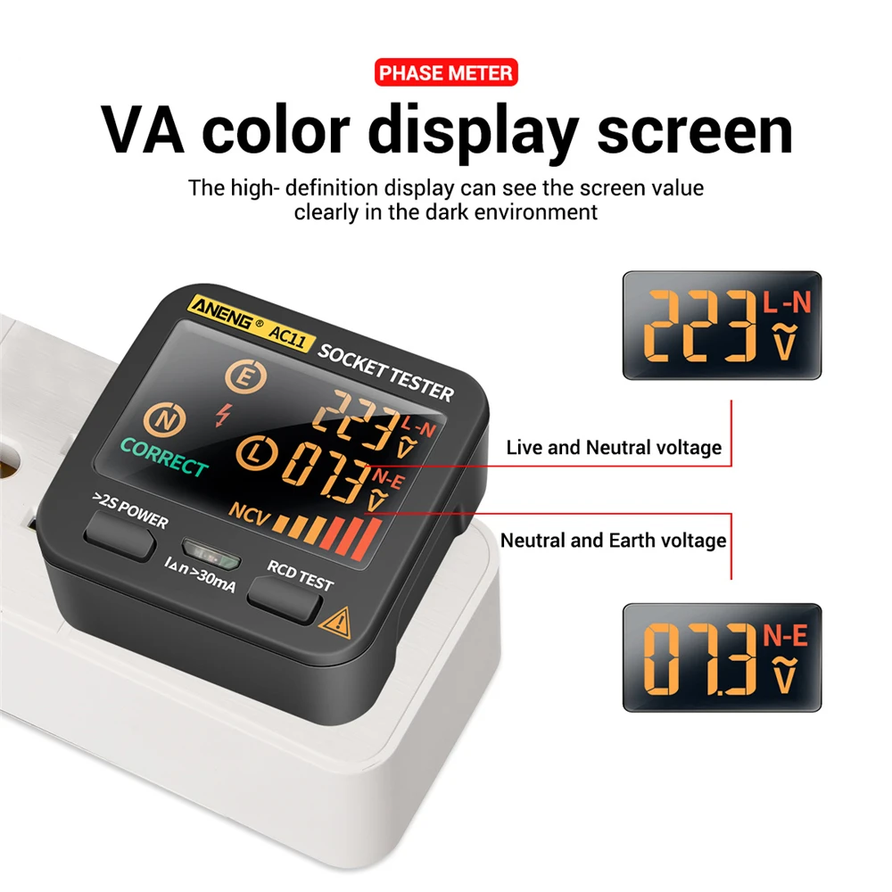 CUGUU Smart Socket Tester Digital AC Voltage Tester Ground Zero Electric Circuit Detector Line Plug Polarity Phase Pro EU/US/UK 2