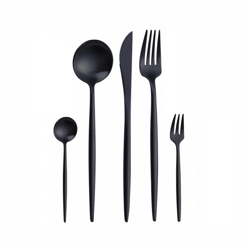 

5pcs Black Matte Cutlery Set 304 Stainless Steel Dinnerware Sets Dinner Salad Fork Spoon Butter Knife Kitchen Gold Tableware Set