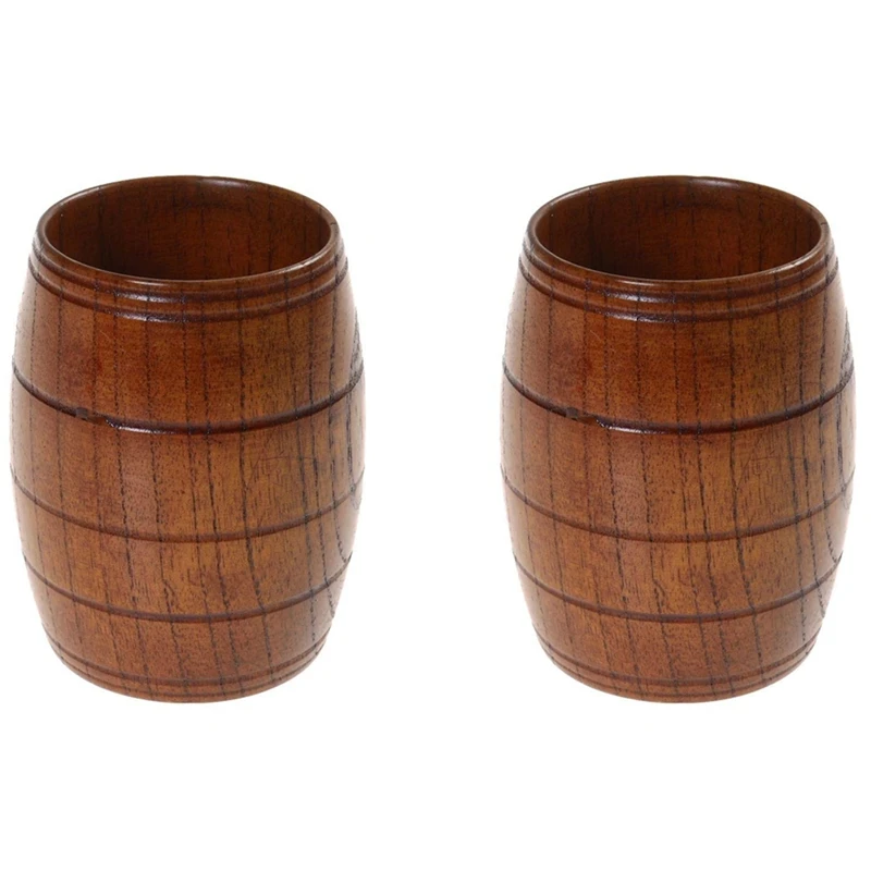 

Practical 2 Pack Handmade Solid Wooden Barrel Beer Cup Drinking Cup Camping Mug Tea Cup Home Decor