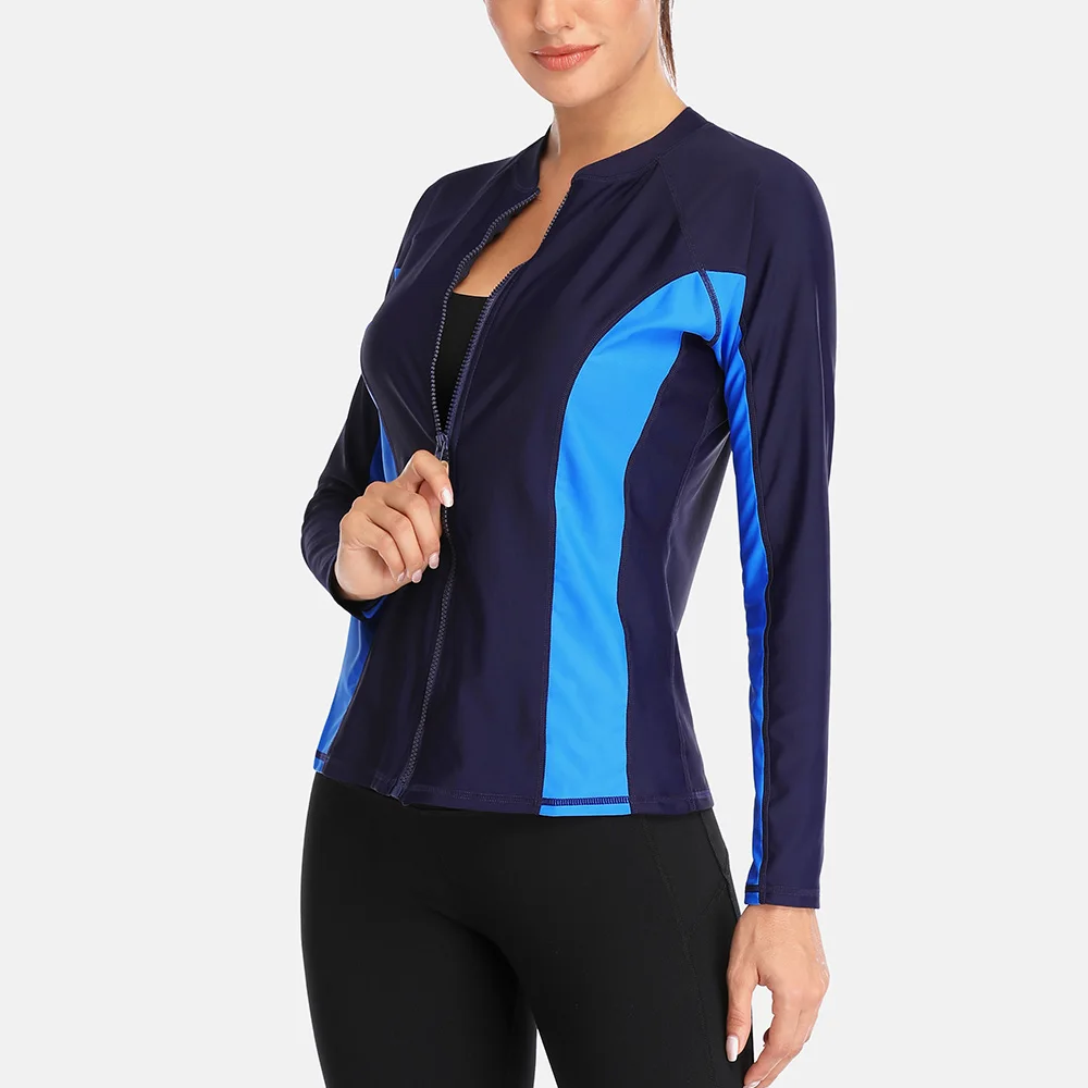 Charmleaks Women Long Sleeve Zipper Rashguard Swimsuit Surfing Top Rash Guard Zipper UPF50+ Running Shirt Biking Shirt Swimwear