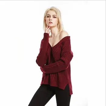 

New-coming Autumn Winter V-neck Pullovers Sweaters Primer shirt long sleeve Loose Sweater in women’s pullovers Female Casual