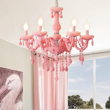 

Colorful Crystal Chandelier Macaron Color Droplight Living Room Bedroom Lamp Creative Fantasy Luminaire Stained Glass Lustre E14