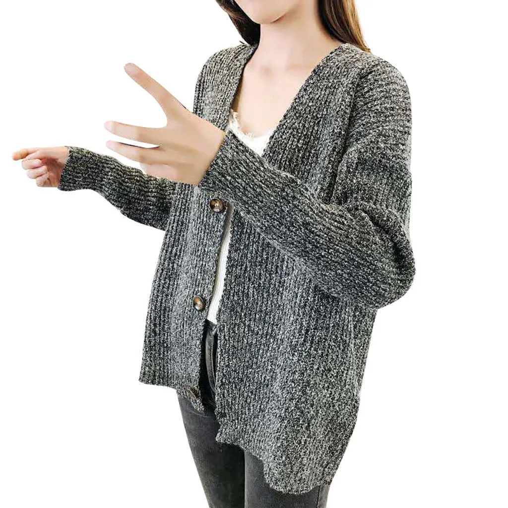KANCOOLD Winter Women Knitted Cardigan Swearter V Neck Lantern Long Sleeve Solid Loose Thick Knitting Cardigan Female 5 Colors